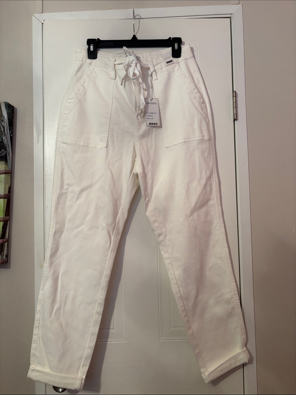 Judy Blue Off-White Straight Leg Drawstring Jeans